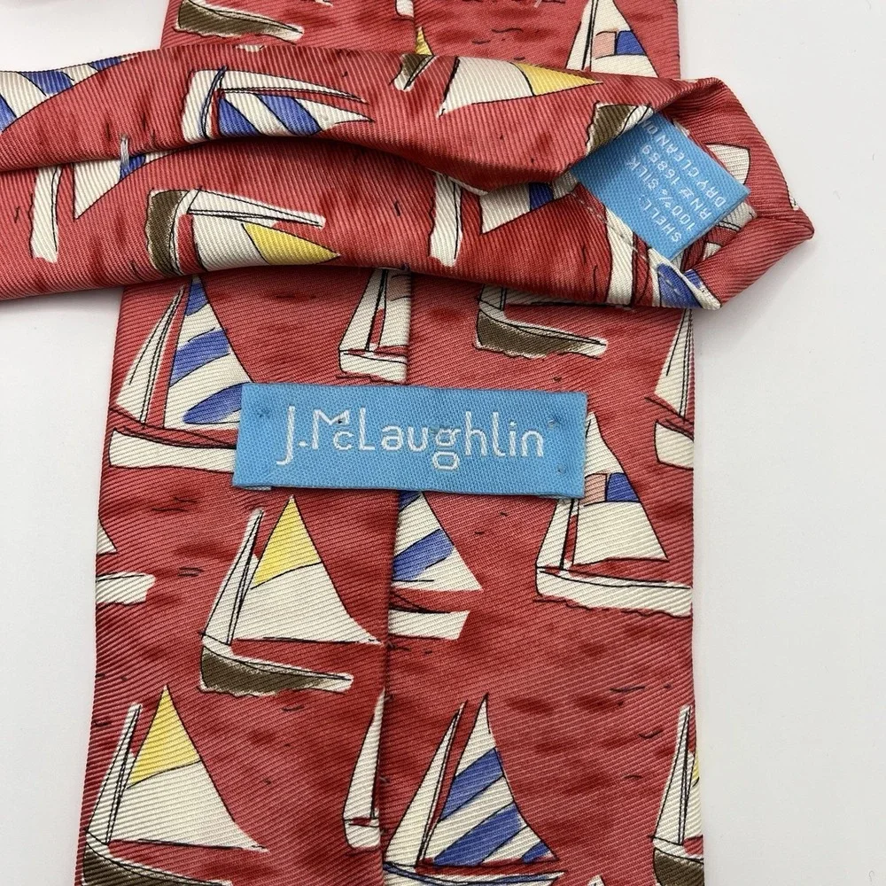 J McLaughlin Mens Tie Red Sailboat‎ Nautical Long